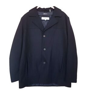 Perry Ellis Portfolio Car Coat Men XLT Wool Blend Black Single Breasted Pea Coat